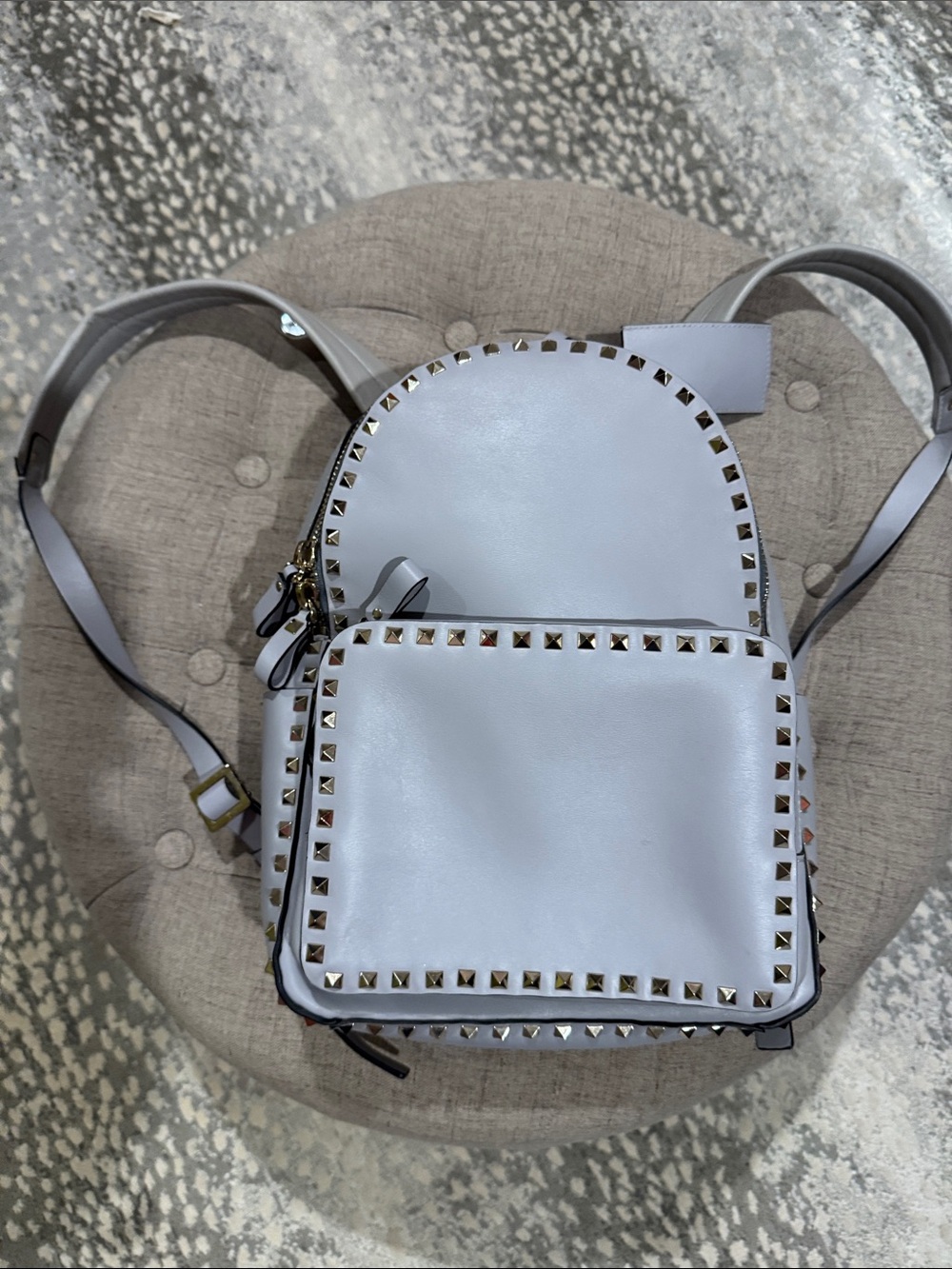 Valentino Stud-Trim Small Leather Backpack - Light Gray Vintage